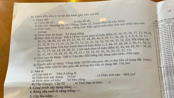 Bán nhà trọ Vườn Lài Phường An Phú Đông Quận 12, 1101.5m2, giá chỉ 4x tỷ